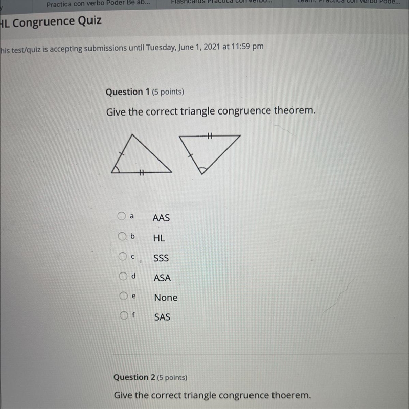 Give the correct triangle congruence theorem-example-1