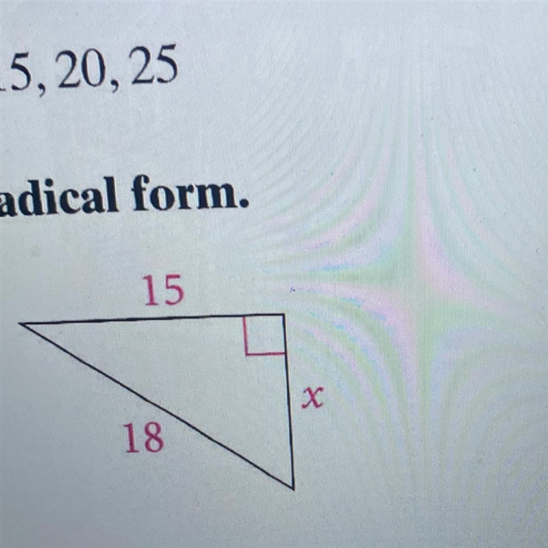 Find value of x, in simplest radical form.-example-1