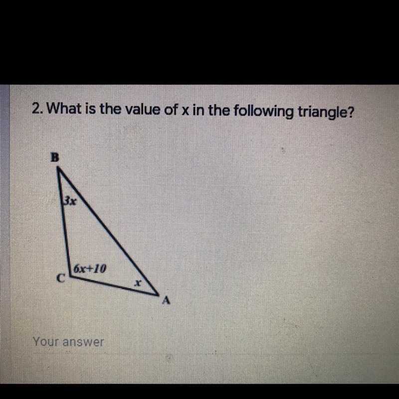 What is the value of x in the following triangle?-example-1