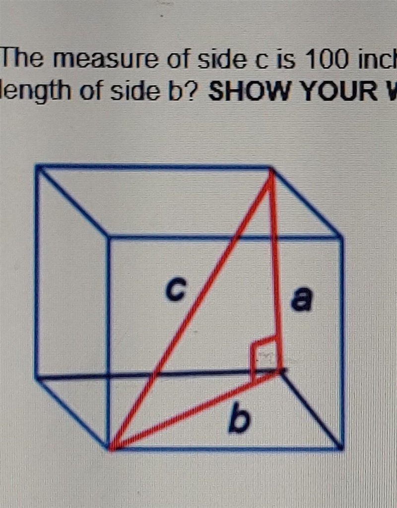 PLEASE ANSWER ASAP NO LINKS OR WILL BE REPORTED! 3. The measure of side c is 100 inches-example-1