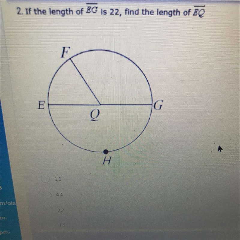 If the length of EG is 22, find the length of a EQ-example-1