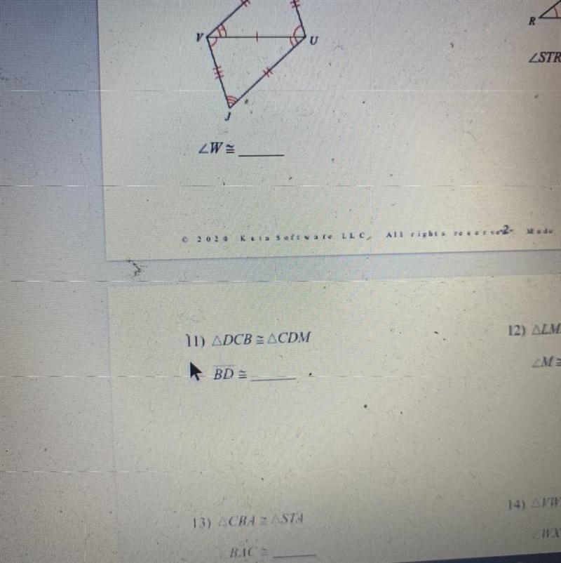 Complete each congruence statement by naming the corresponding angle or side (odd-example-1