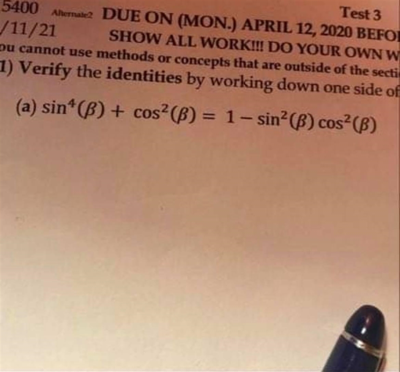 Verify the identities by working down one side of the identity or the other, or both-example-1