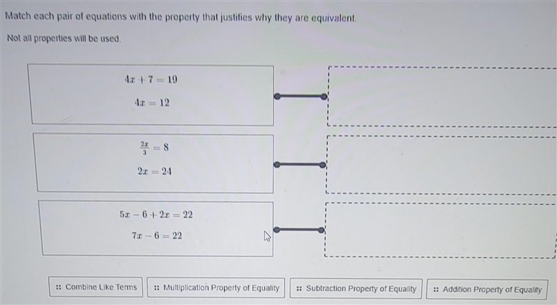 Match each pair of equations with the property that justifies why they are equivalent-example-1