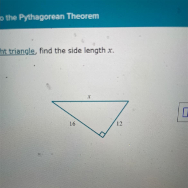 For the following right triangle, find the side length x.-example-1