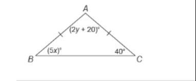 What is the value of x and y? Question 6 options: x = 40 , y = 40 x = 8, y = 20 x-example-1