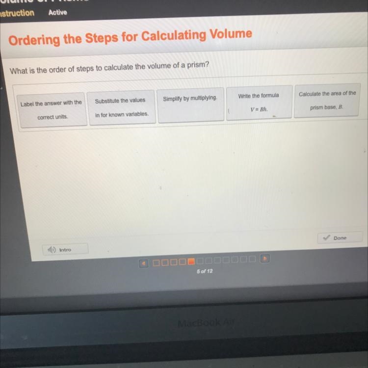 What is the order of steps to calculate the volume of a prism? Label the answer with-example-1