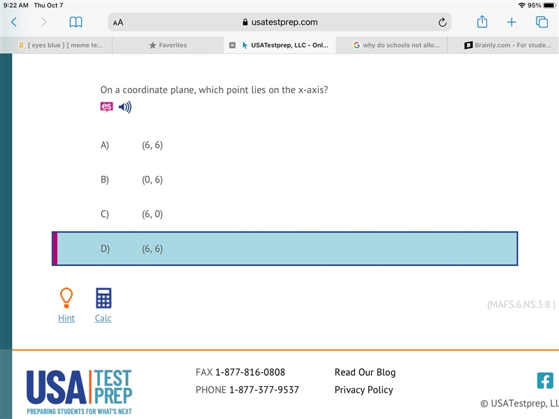 On a coordinate plane, which point lies on the x-axis?-example-1