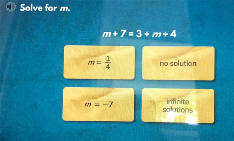 PLEASE HELP!! Solve for m m+7=3+m+4-example-1