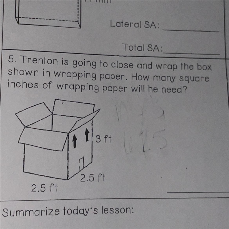 5. Trenton is going to close and wrap the box shown in wrapping paper. How many square-example-1