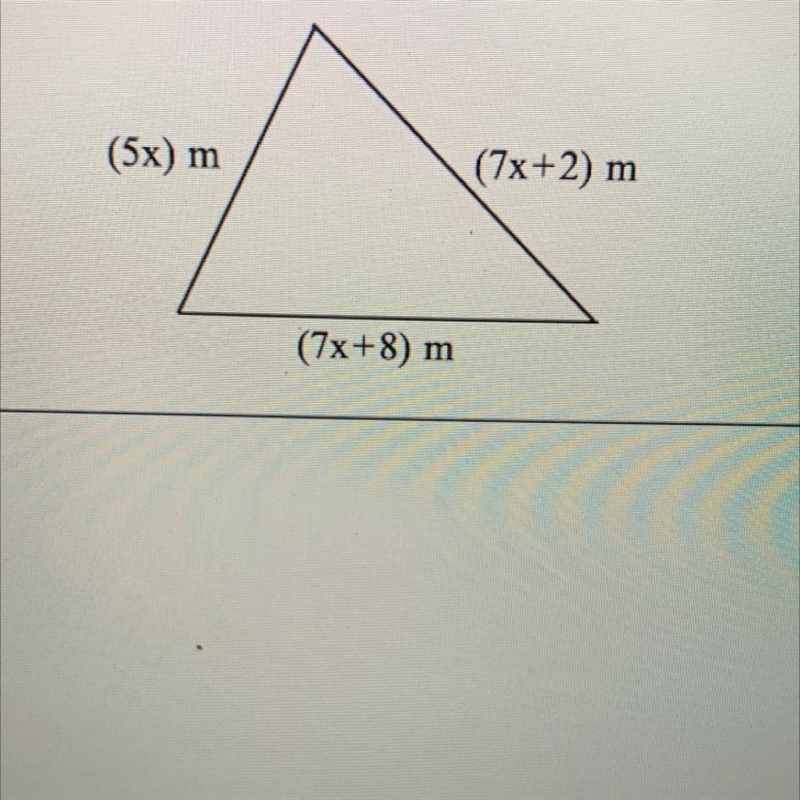 The perimeter of the triangle shown to the right is 143 meters. Find the length of-example-1