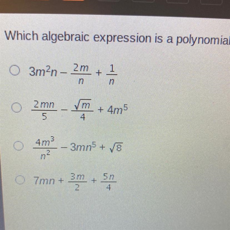 Which algebraic expression is a polynomial?-example-1