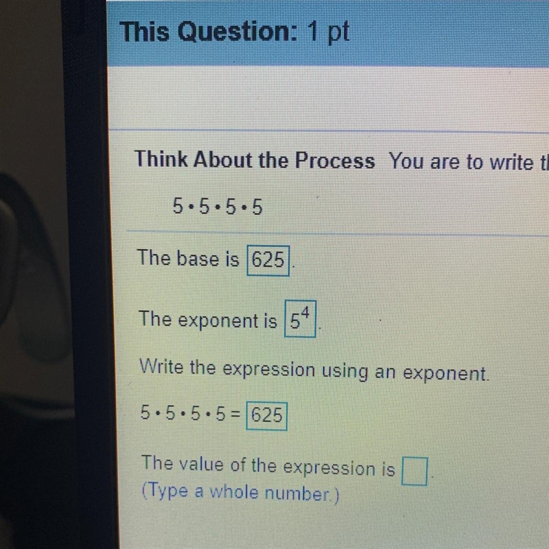 If anyone can help me go on!! the base is ? the value of the expression is ?-example-1