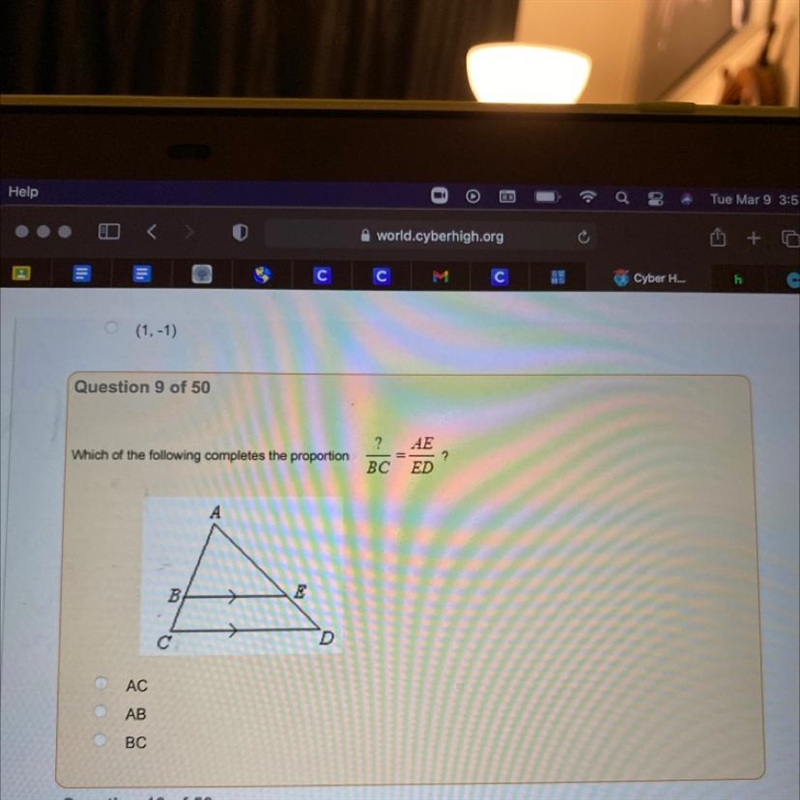 Which of the following completes the proportion?-example-1