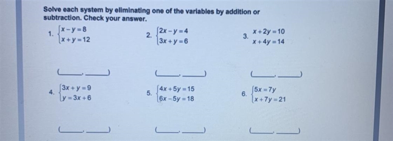 Solve each system by eliminating one of the variables by addition or subtraction.-example-1