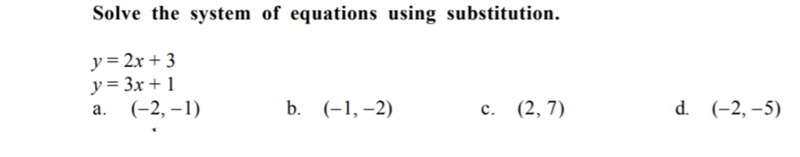 Solve the systems of equations using substitution-example-1