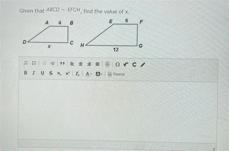 Given that ABCD ~ EFGH, find the value of x-example-1