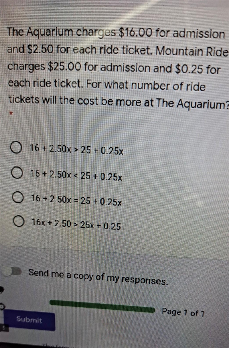 The Aquarium charges $16.00 for admission and $2.50 for each ride ticket. Mountain-example-1