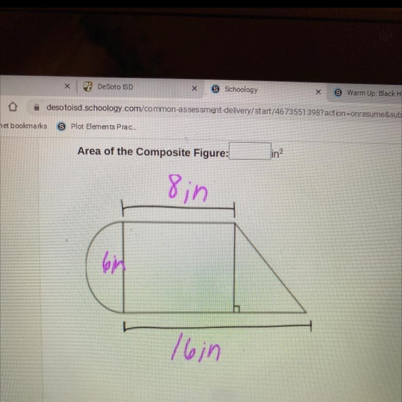 Area of the Composite Figure: in? 8 in bi 16in-example-1