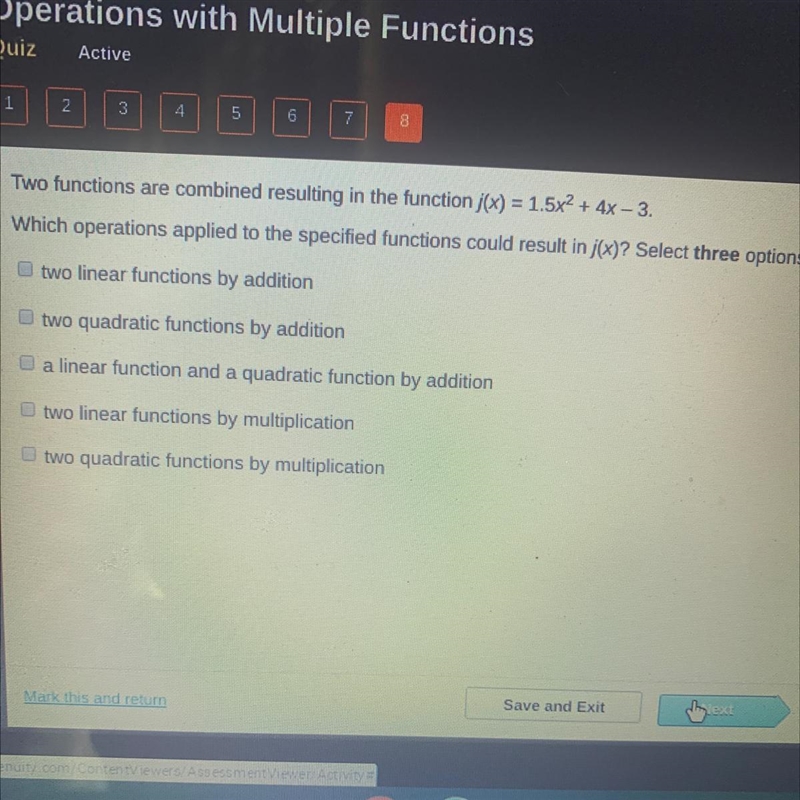 PLEASE HELP TIMED two functions are combined resulting in the function j(x)= 1.5x-example-1