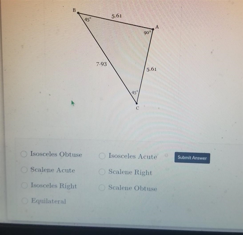 HELP PLS!!! Determine the type of triangle that is drawn below. ​-example-1