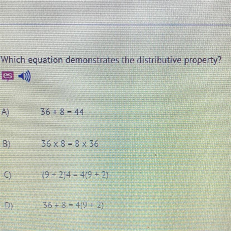 Which equation demonstrates the distributive property?-example-1