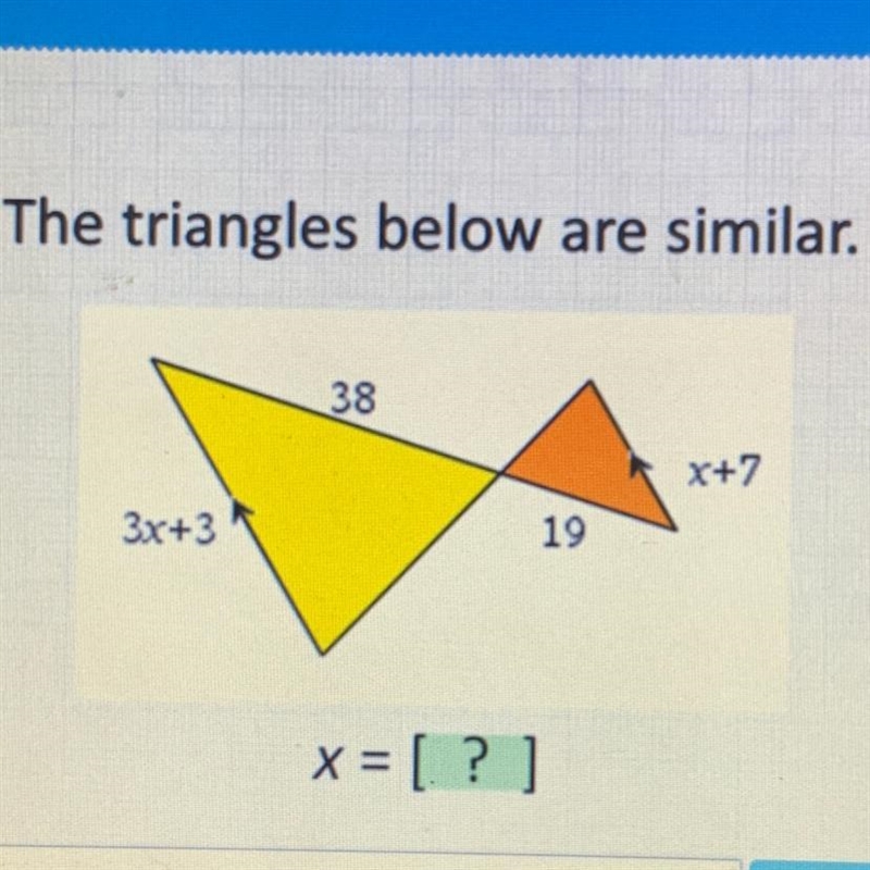 The triangles below are similar... find x. plz helpppp!! :)-example-1