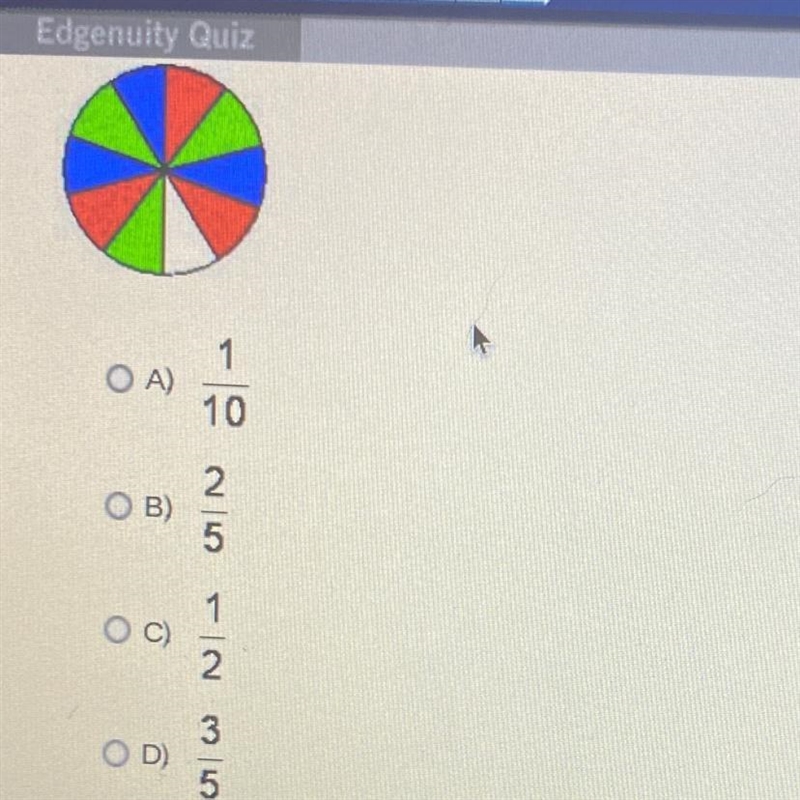 What is the probability the spinner will land on red or white?-example-1