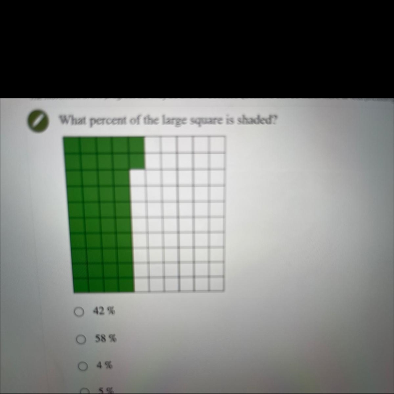 What percent of the large square is shaded? A.42% B.58 % C.4% D.5%-example-1