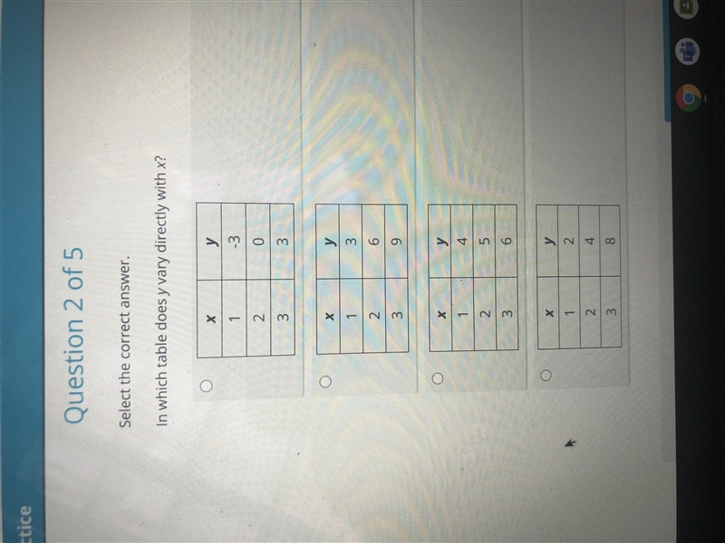 HELP PLEASE In which table does y vary directly with x-example-1