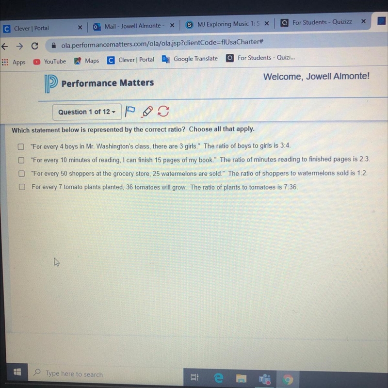 Which statement below is represented by the correct ratio? Choose all that apply. &quot-example-1