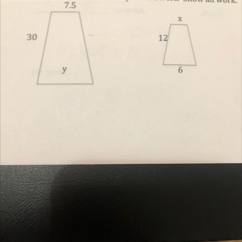 The trapezoids below are similar. Find the two missing side lengths.-example-1