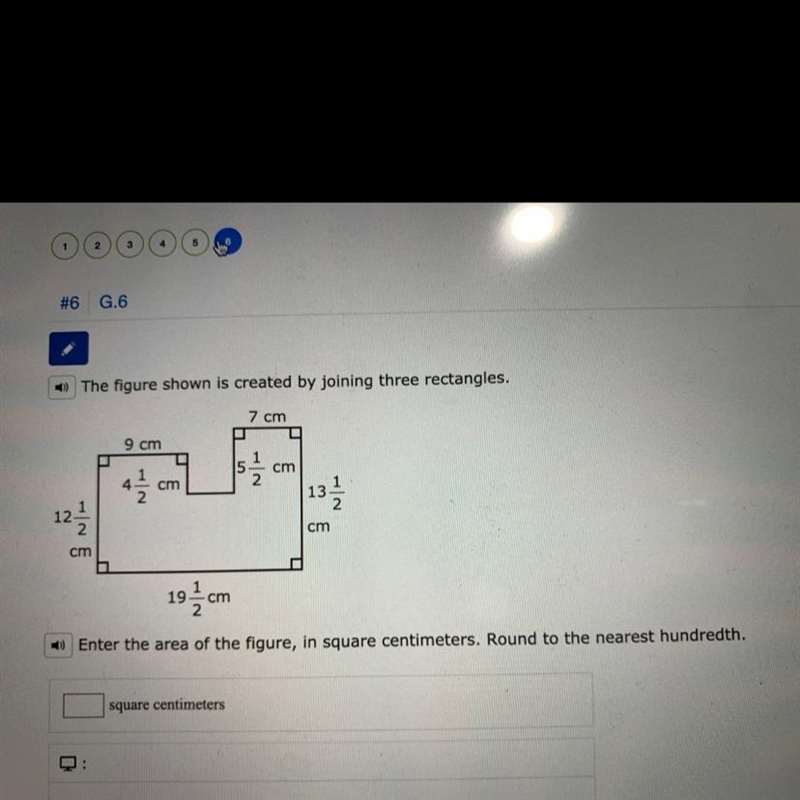 The figure shown is created by joining three rectangles. Enter the area of the figure-example-1