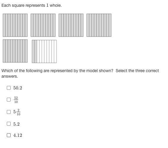 Each square represents 1 whole. Which of the following are represented by the model-example-1