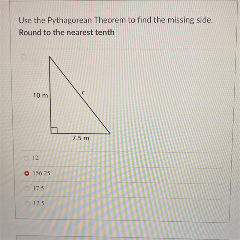 Use the Pythagorean Theorem to find the missing side. Round to the nearest tenth 10 m-example-1