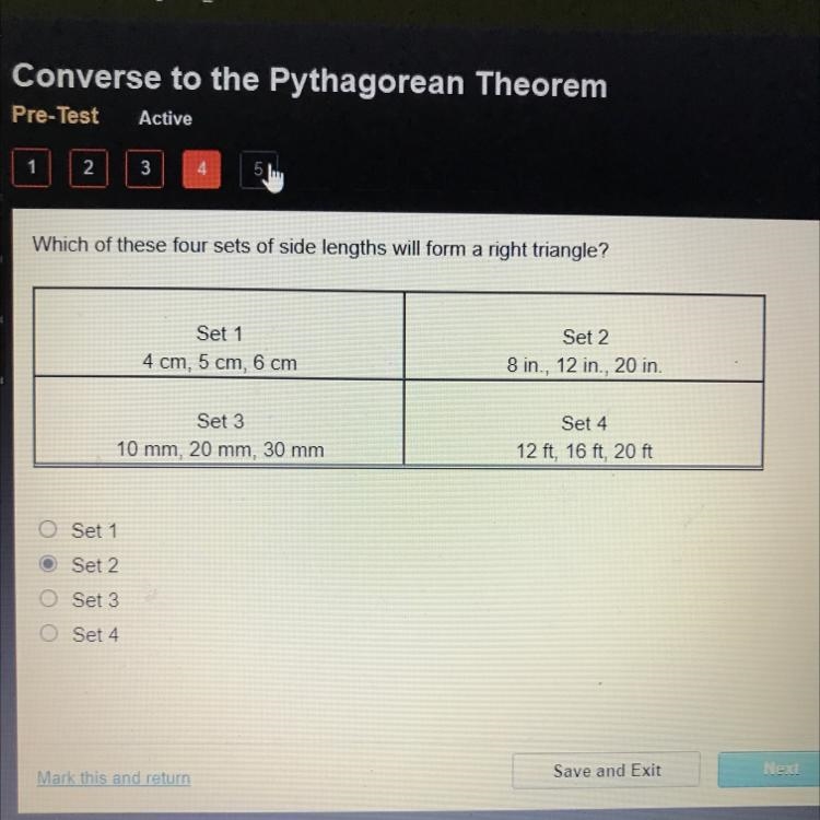 Which of these four sets of side lengths will form a right triangle?-example-1