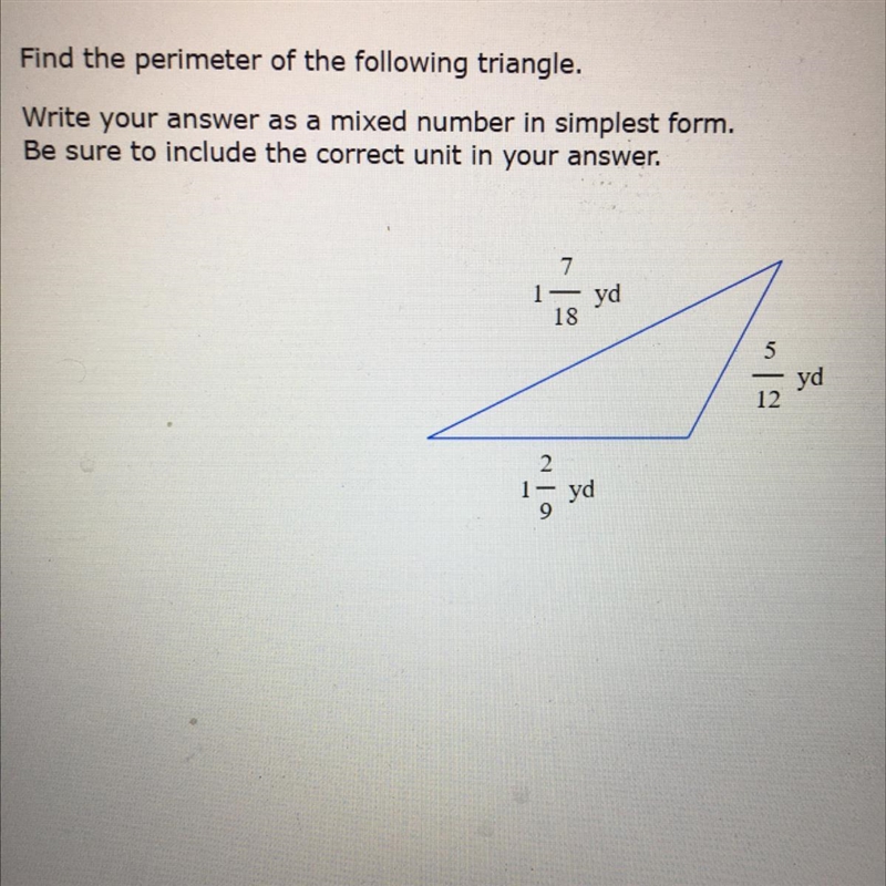 Find the perimeter of the following triangle. Write your answer as a mixed number-example-1