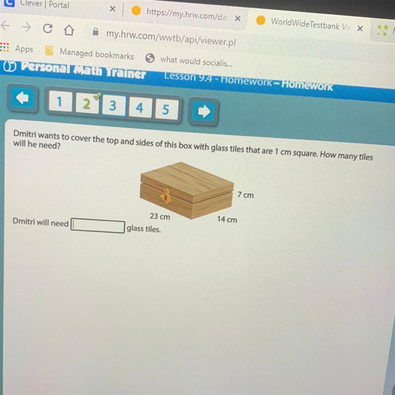 Dmitri wants to cover the top and sides of this box with glass tiles that are 1 cm-example-1