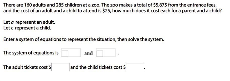 There are 160 adults and 285 children at a zoo. The zoo makes a total of $5,875 from-example-1