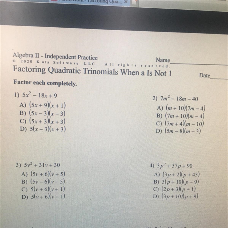 Factoring quadratic trinomials-example-1