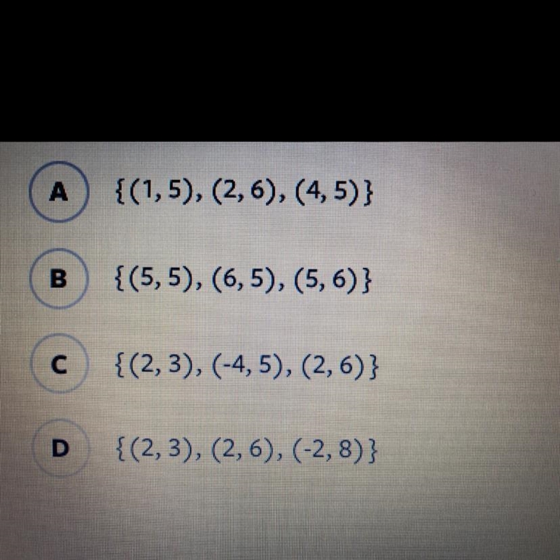 Which of the following sets of ordered pairs is a function?-example-1