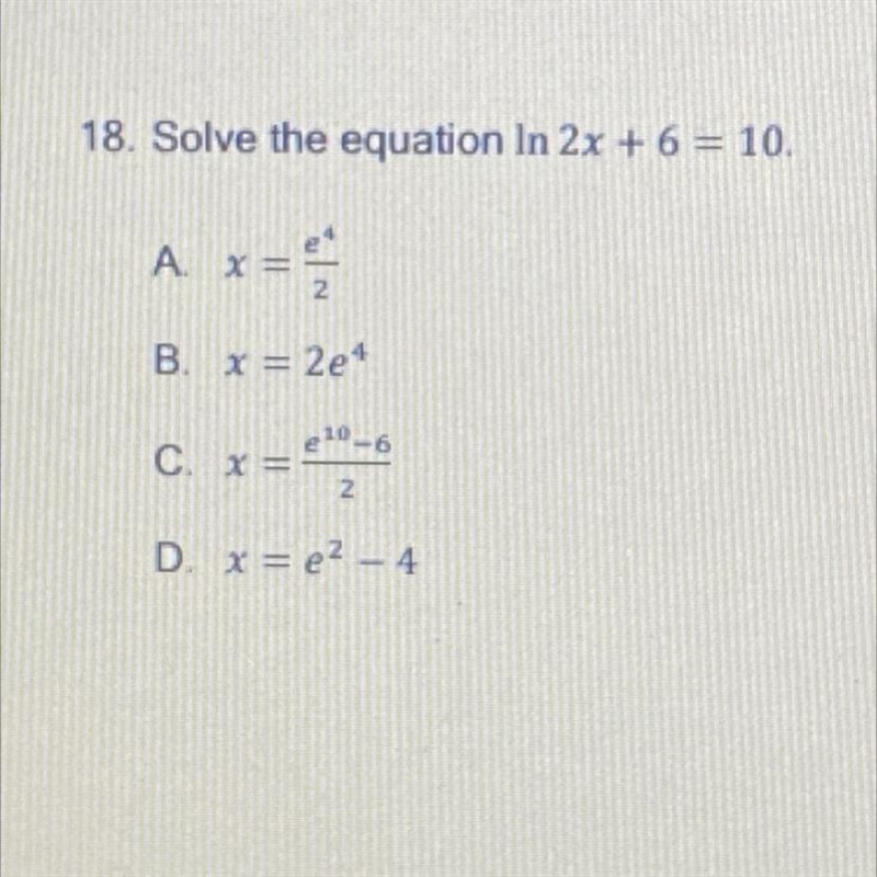 Please help with these two!!! 17. Given f(x) = e*-7, select the statement that is-example-1