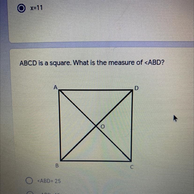 ABCD is a square. What is the measure of-example-1