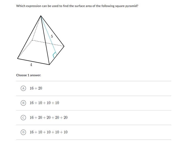 Which expression can be used to find the surface area of the following square pyramid-example-1