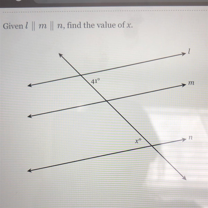 Help pls. Given l || m || n, find the value of x.-example-1