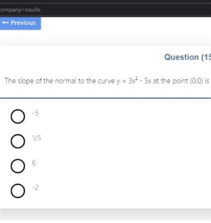 The slope of the normal curve y=3x^2-5x is at the point (0,0)-example-1