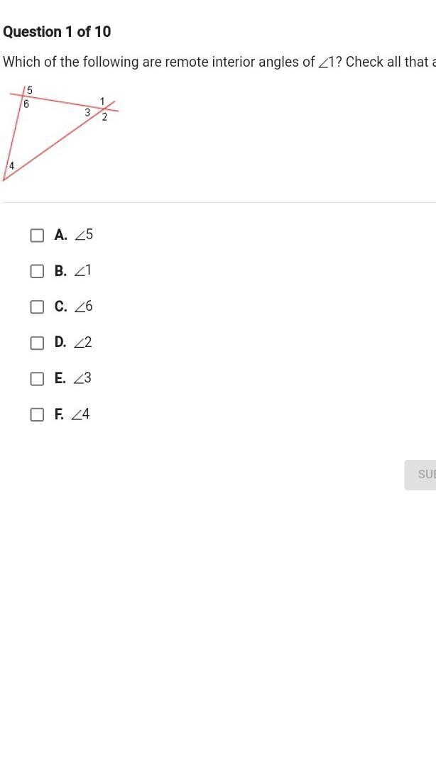 Which of the following are remote interior angles of angle 1? Check all that apply-example-1