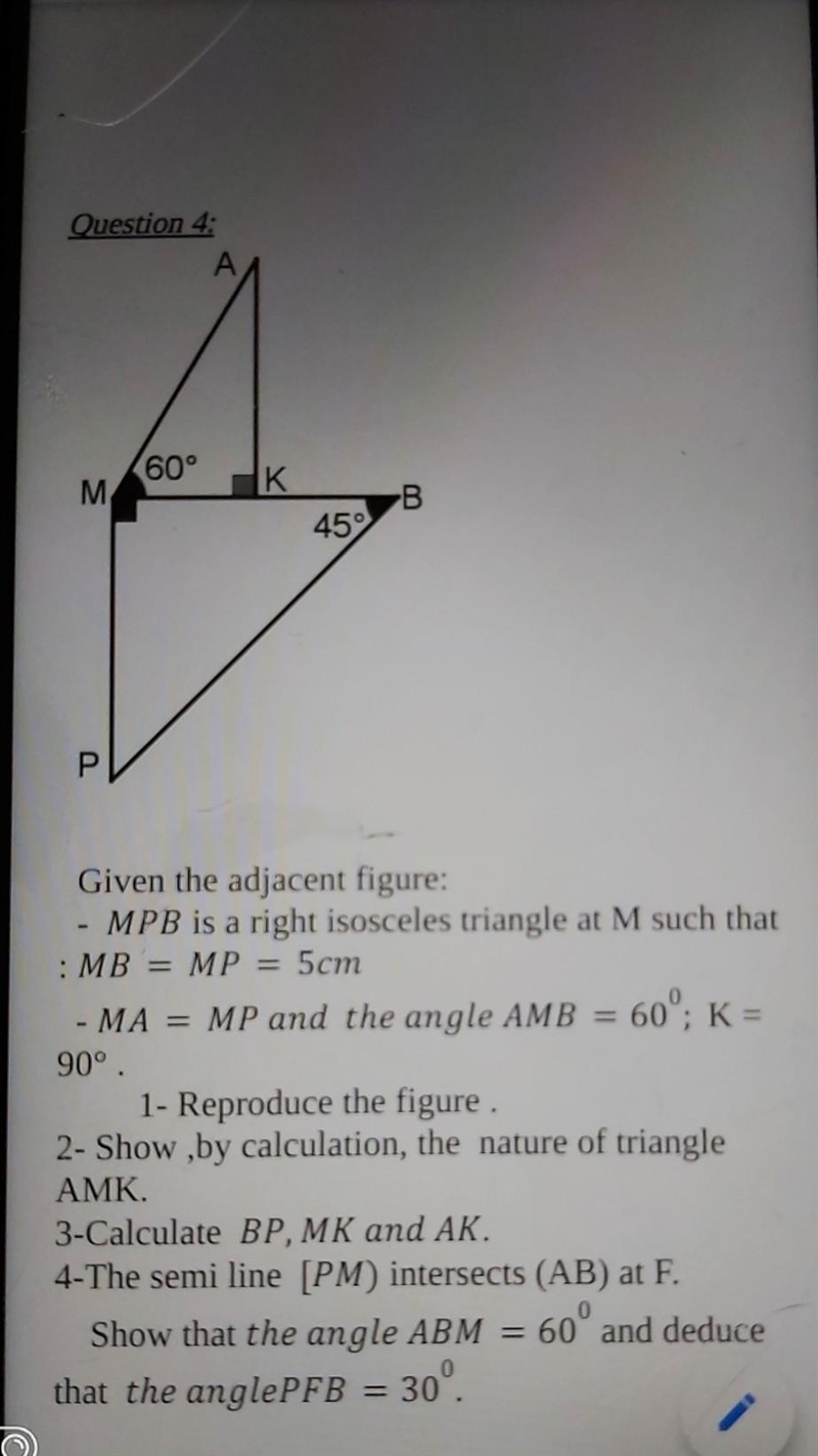 2 show by calculation of nature of triangle AMK 3 CULCULATE BP MK AK-example-1