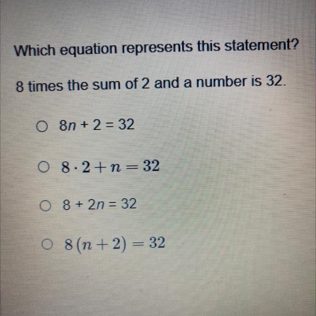 8 times the sum of 2 and a number that is 32-example-1