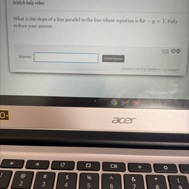 What is the slope of a line parallel to the line whose equation is 6x - y = 1. Fully-example-1